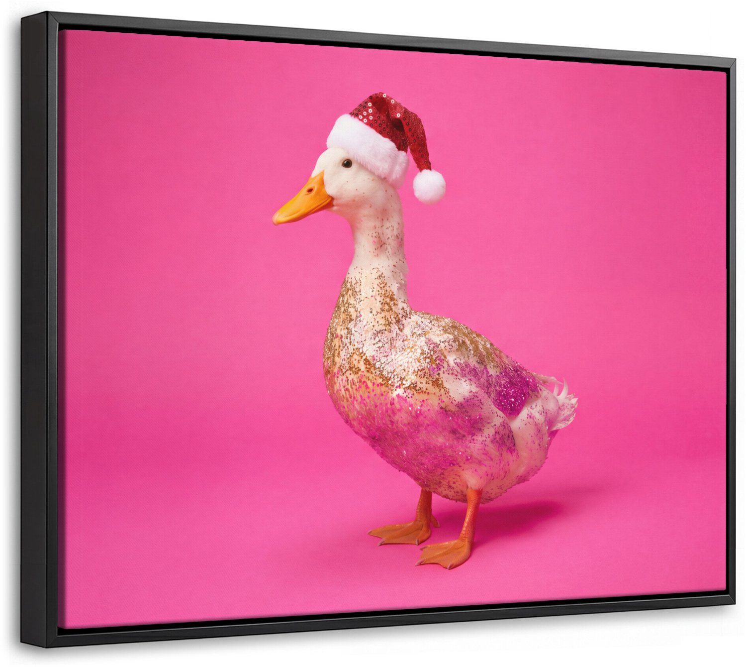 Canvas Schilderij met Baklijst 40x30cm - Vogel - Kerst - Roze - Muurdecoratie woonkamer - Slaapkamer decoratie - Kamer accessoires - Schilderijen op canvas met lijst