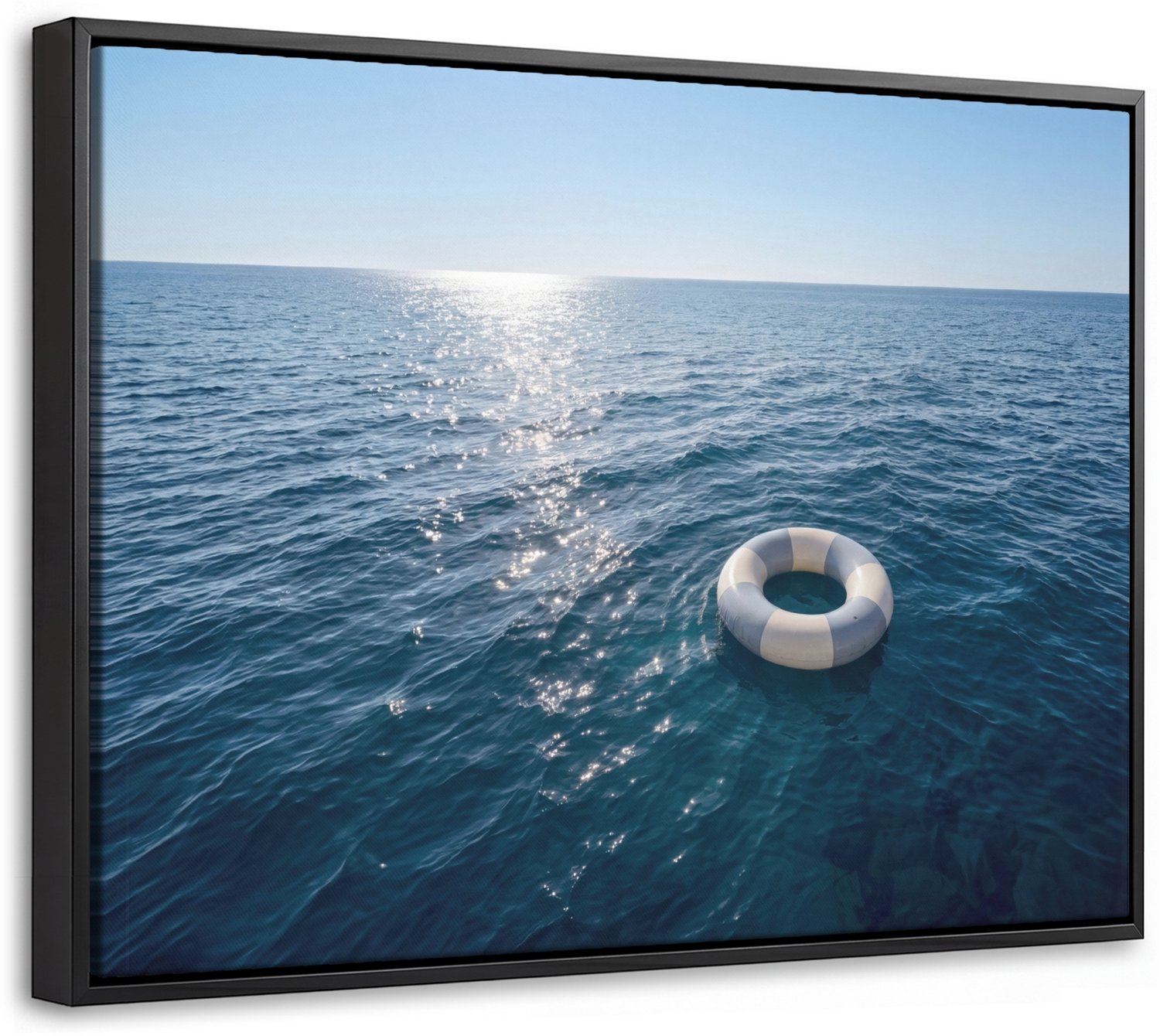 Canvas Schilderij met Baklijst 40x30cm - Oceaan - Zwemband - Horizon - Muurdecoratie woonkamer - Slaapkamer decoratie - Kamer accessoires - Schilderijen op canvas met lijst