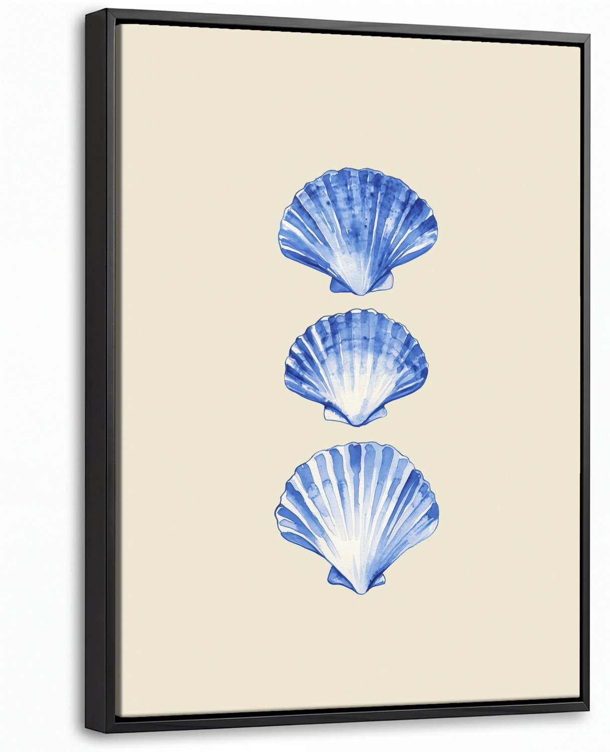 Canvas Schilderij met Baklijst 30x40cm - Schelpen - Blauw - Beige - Muurdecoratie woonkamer - Slaapkamer decoratie - Kamer accessoires - Schilderijen op canvas met lijst