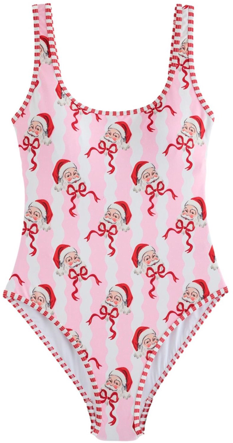 Next Dames - Buikcorrigerend badpak met watervalhals - Roze Pink/White Stripe Christmas Santa