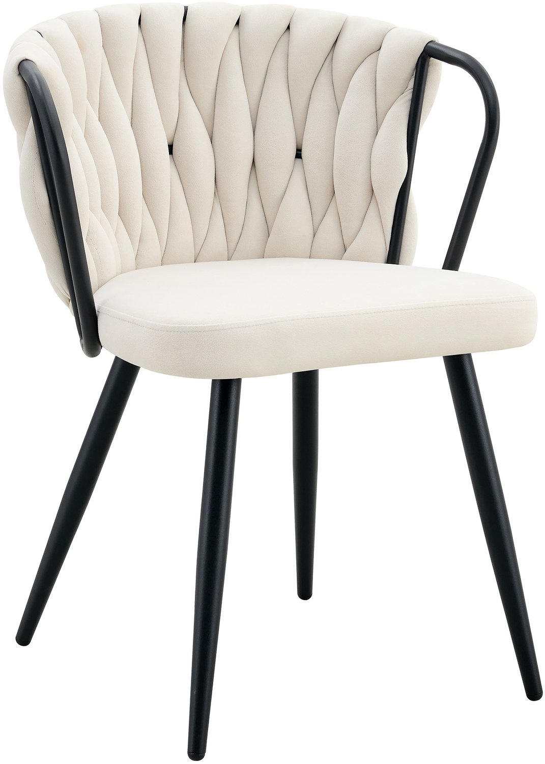 MUVANO Beige fluwelen eetkamerstoelen set van 2 - Handgevlochten rugleuning - Metalen armleuningen - Matzwarte poten - Zitkussen 6 cm - Keuken