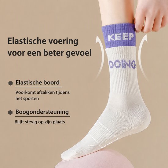 ECTEATOY® 3-Pack Pilates Sokken Antislip- Yogasokken met Siliconen Zool - voor Pilates, Barre & Balletsokken - Wit, Paars & Roze — afbeelding 3