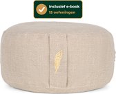 MindBaas - Meditatiekussen - Crème - Jute - Incl. E-Mediteergids - Eco - Rond - Dubbel Gestikt - 15 x 33 cm (hoogte x diameter) - Yoga kussen - Yogakussen - Zit Poef - Zitkussen - Vloerkussen