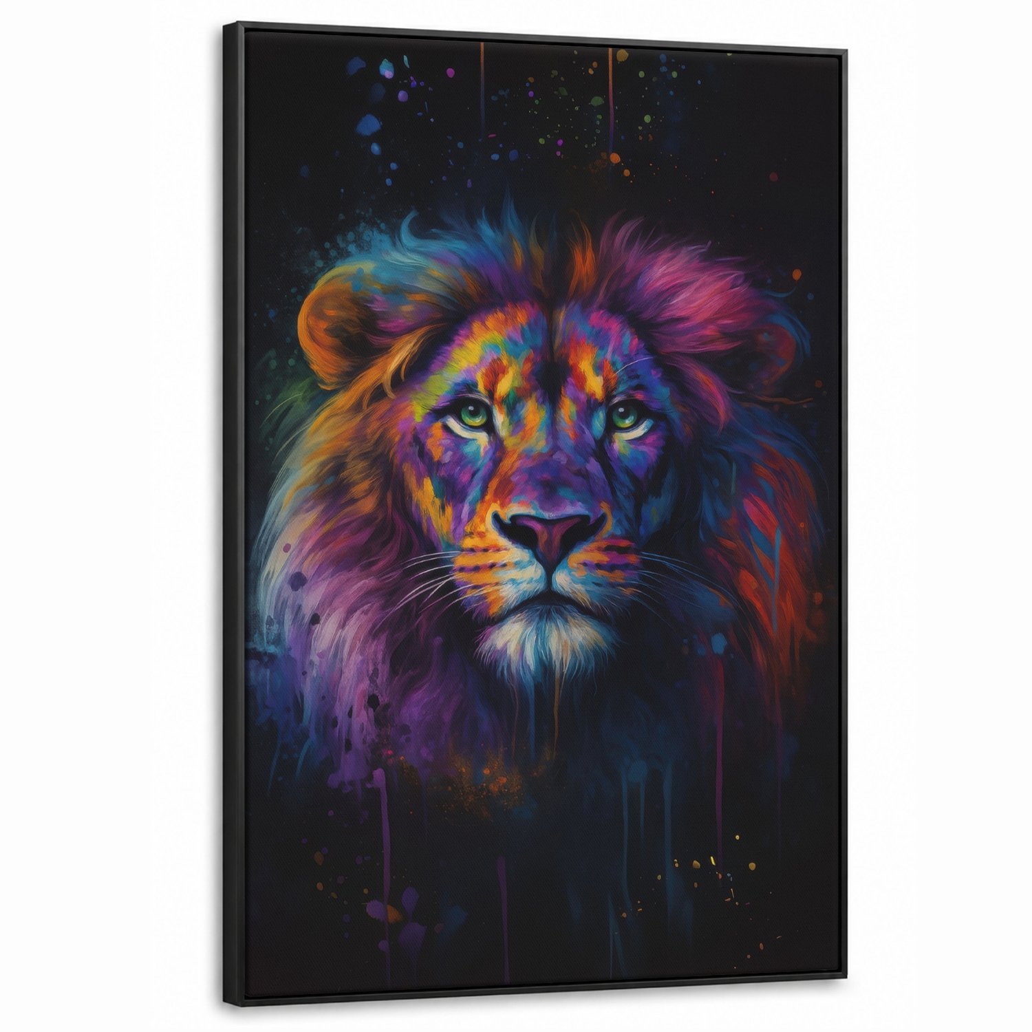Canvas Schilderij met Baklijst XXL Canvas Schilderij met Baklijst 90x140cm - Leeuwenkop - Felgekleurd - Abstract - Muurdecoratie woonkamer - Slaapkamer decoratie - Kamer accessoires - Schilderijen op canvas met lijst groot