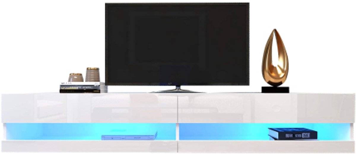 Zwevend TV-meubel 140 cm – Wandhangende TV-kast met LED-verlichting en App-bediening – TV-lowboard Wit – 140 x 40 x 30.5 cm