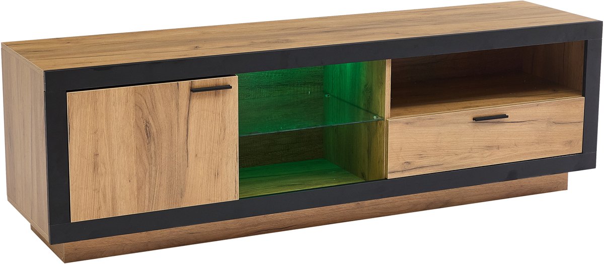 MUVANO Tv Meubel Led Verlichting - Tv Kast 160 Cm - Tv Dressoir Zwart Eiken-Gaming Media Kast - 160x40x50 cm- App Bediening - Woonkamer Zwart Eiken