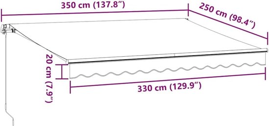 Handmatige luifel in antraciet en wit 350x250 cm met UV-bestendige stof en gepoedercoat aluminium frame voor terras balkon tuin — afbeelding 2