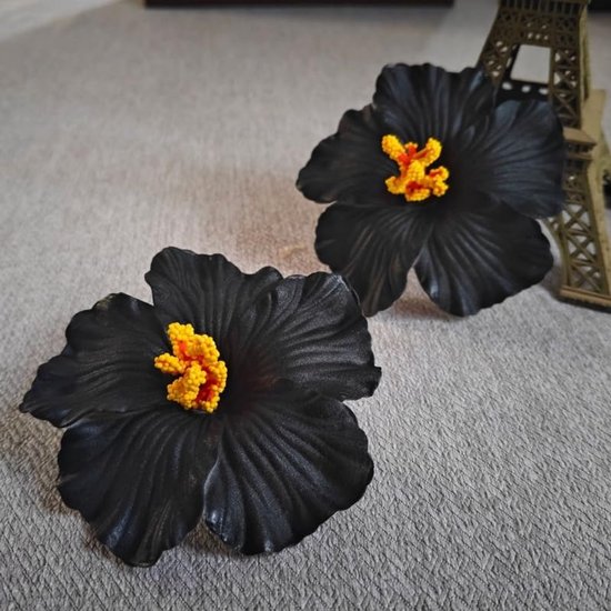 10 stuks nep-hibiscusbloemen, kunstmatige tropische bloemen, Hawaiiaanse bloemhoofden, namaakhibiscus voor taartdecoratie, bruiloft, feest, verjaardag, haarspeld doe-het-zelf kransen maken — afbeelding 3