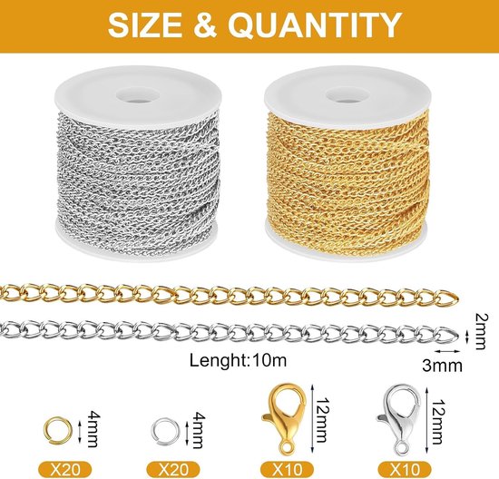 Set van 2 stuks 10 meter ketting, 2 x 3 mm metalen kettingen voor diverse toepassingen — afbeelding 5