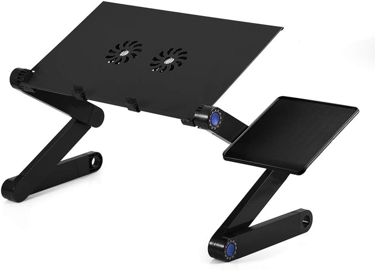 Laptopstandaard, opvouwbare laptoptafel voor bed 360 ° verstelbare laptopstandaard, lichtgewicht aluminiumlegering tafel met muisplatform en 2 ventilatoren, max. 17 inch laptoptafel (zwart)