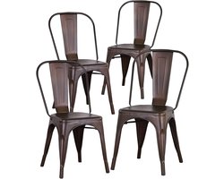 Eetkamerstoelen, bistrostoel, metaal, keukenstoel met rugleu