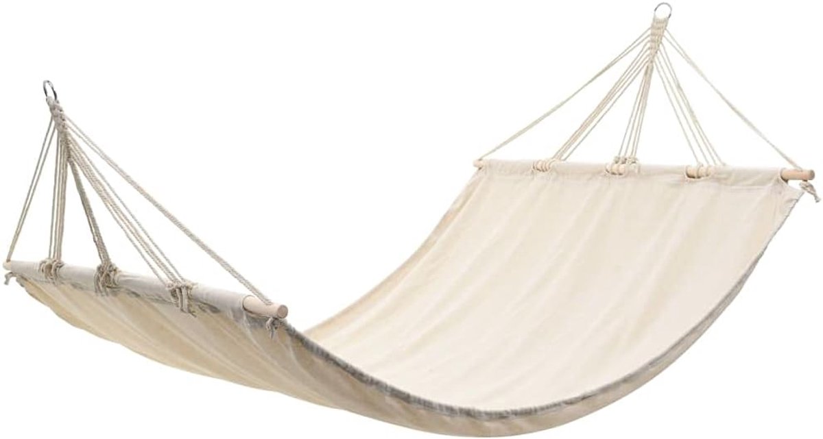 Grote hangmat met frame, crèmekleurig, 150 kg belasting, klassiek design voor tuin, balkon en woonkamer, eenvoudige montage, hoog comfort en veiligheid
