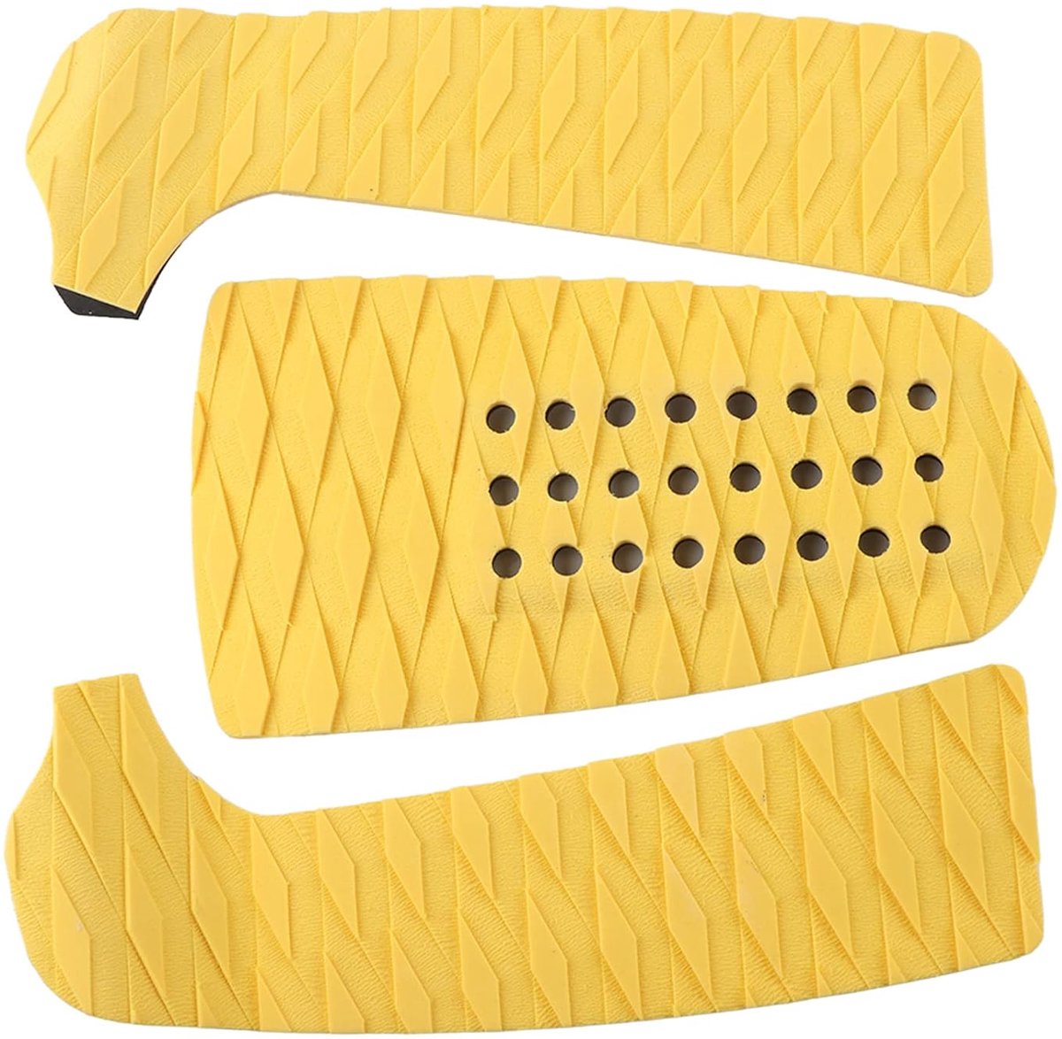 3-delige set antislipmatten voor surfplanken, gemaakt van EVA-schuim, ideaal als accessoire voor surfplanken. (Driedelige gele met gaten)
