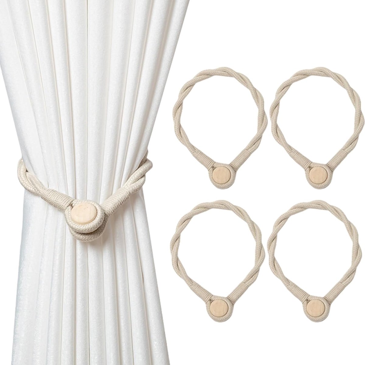 Magneten set van 4 Handgeweven Magnetische Bindtouwen van 44cm Lang Voor Het Vastzetten En Bundelen van Beige