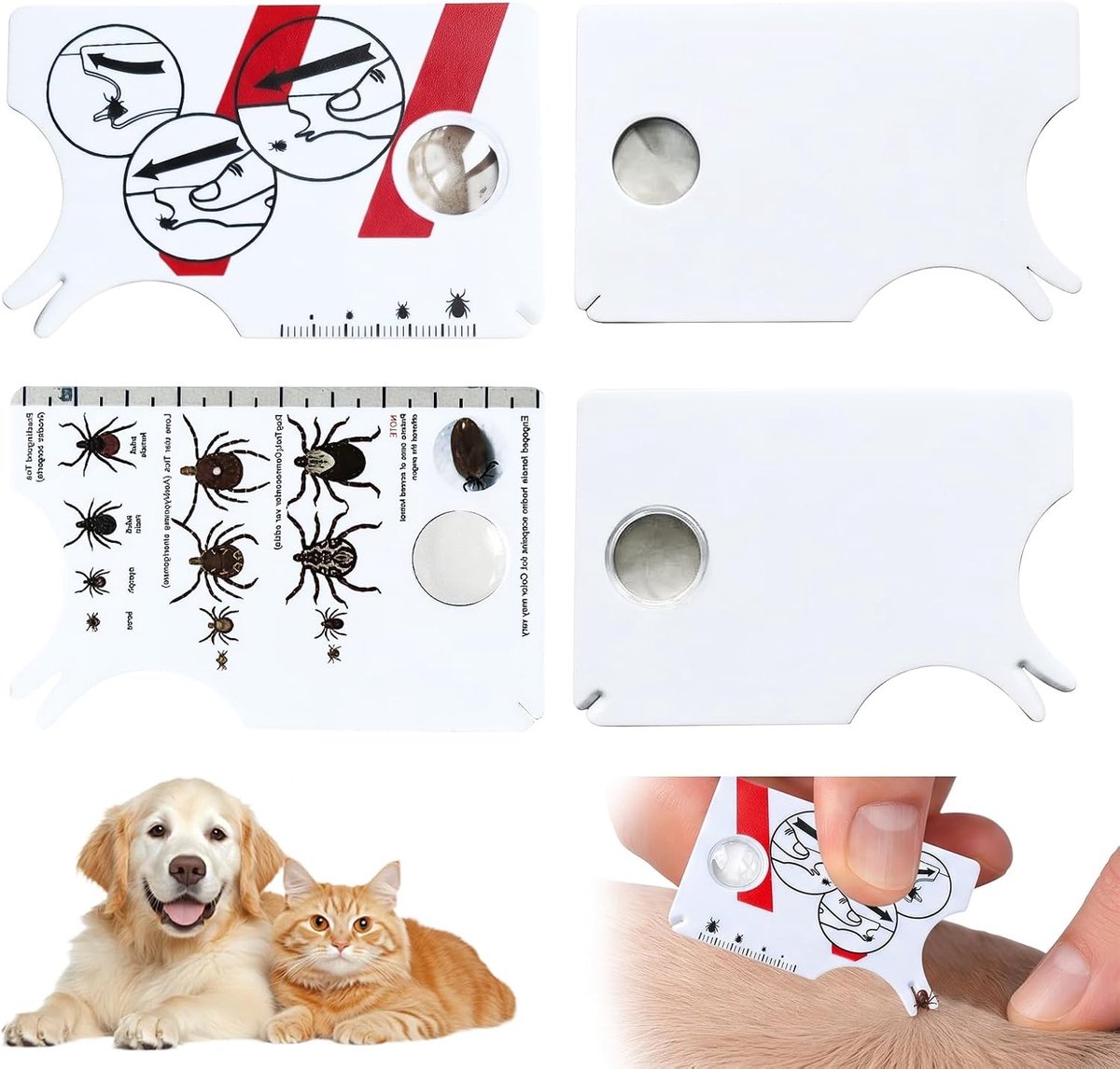4 stuks tekenverwijderingskaart met vergrootglas, tekentang voor mensen, honden en katten, draagbaar, voor reizen en wandelen, veilige tekenverwijderingsset
