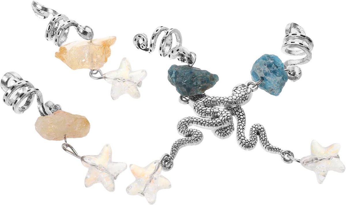 4 Stuks Delige Kristallen Dreadlock Haaraccessoires met Slangenringen Stervormige Haarvlecht Sieraden voor Vrouwen Lichte Stone Hair voor Festival Dagelijks Gebruik