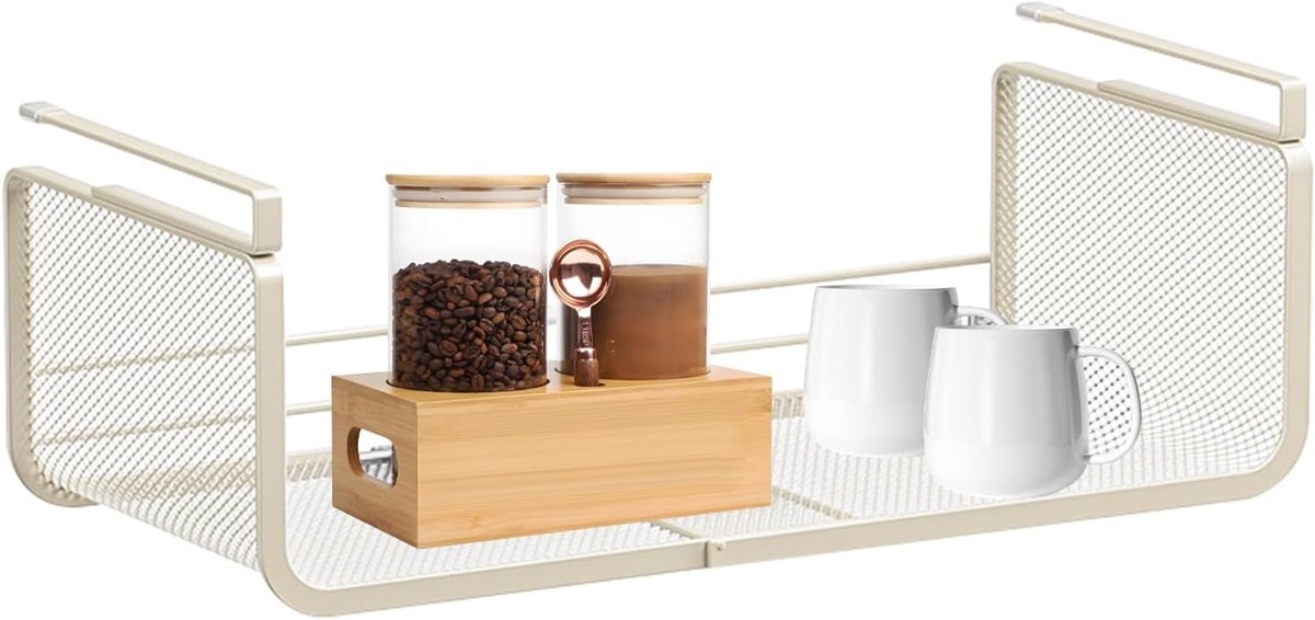 Plankmand, hangende organizer, flexibel opbergrooster, praktische organisatorische houder voor het concept van opbergruimte voor kast, badkamer