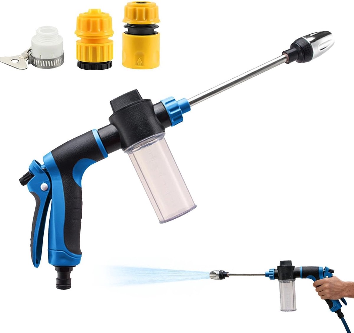 Schuimzeepdispenser voor auto, instelbare sproeimodus, hoge druk, telescopische meervoudige slang, voor camper, vrachtwagen, motorfiets, boot, wielen