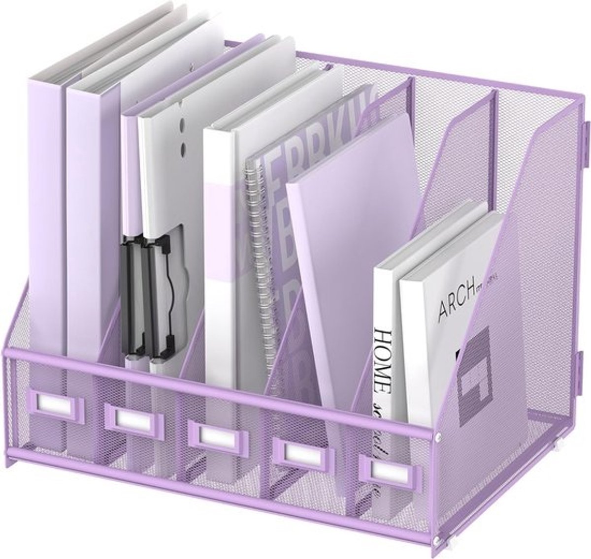 Bureau-organizer - met 5 vakken - Verticale documentenhouder - voor kantoor en werkplek - Paars