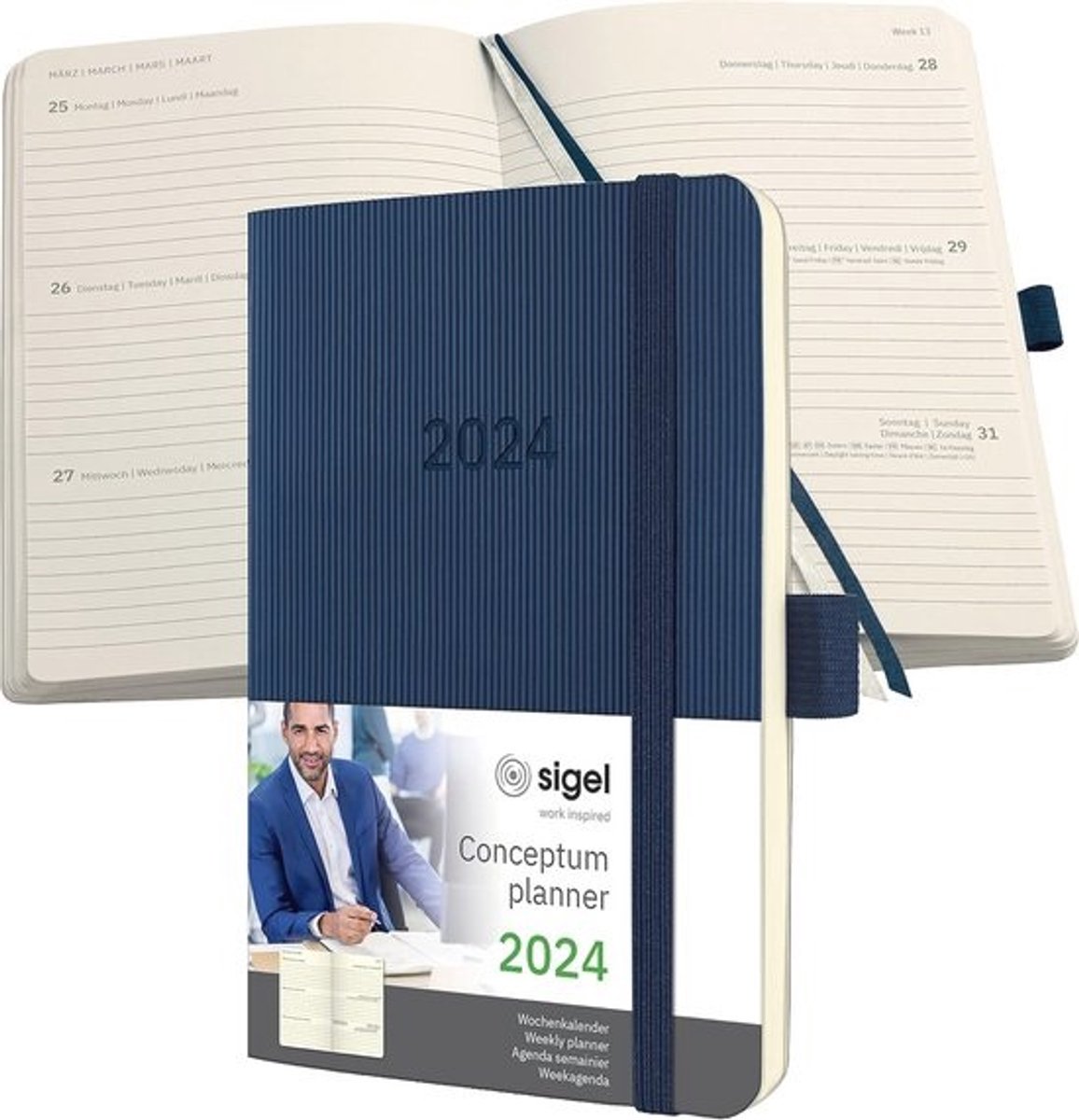 Weekkalender 2024 A6 - Donkerblauwe softcover met elastiek en penlus