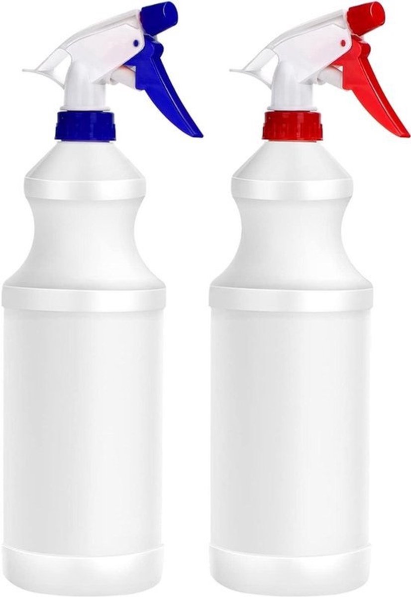 1000 ml kunststof spuitflessen - met verstelbare verstuiver - Set van 2 - voor ontsmettingsmiddelen, autoverzorging en planten