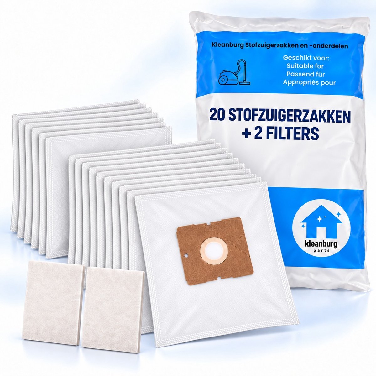 Kleanburg Stofzuigerzakken voor Inventum SZ300 - 3-laags - 20 stuks + 2 motorfilters