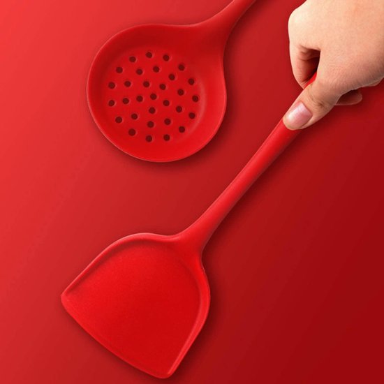 Gebruiksvoorwerp Set 4 Stuk Food Grade Veiligheid Siliconen Keukengerei Hittebestendige Nonstick Spatel Rijstlepels Skimmer Soep Pollepel Keuken Gereedschap, Zwart — afbeelding 4