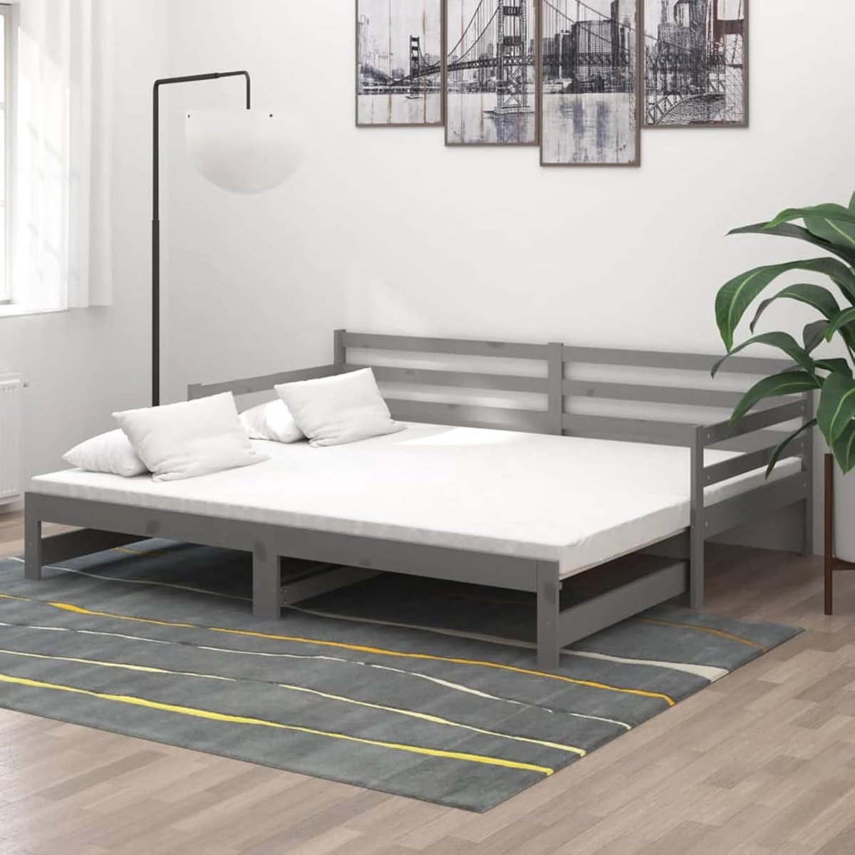 Afneembaar bed sofa structuur bed modern design woonkamer slaapkamer woonkamer massief grenen grijs 2# 2X (90x200) cm