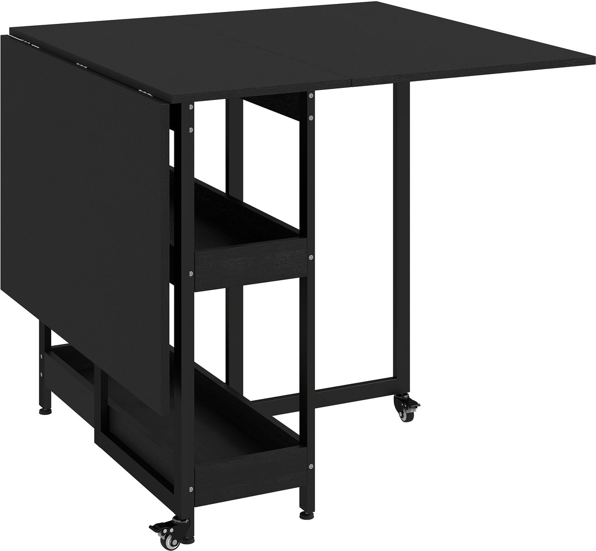 Homona Klapbare eettafel - Voor 4 personen - Met opbergvakken en wielen - 133,4 x 80 x 75 cm - Zwart