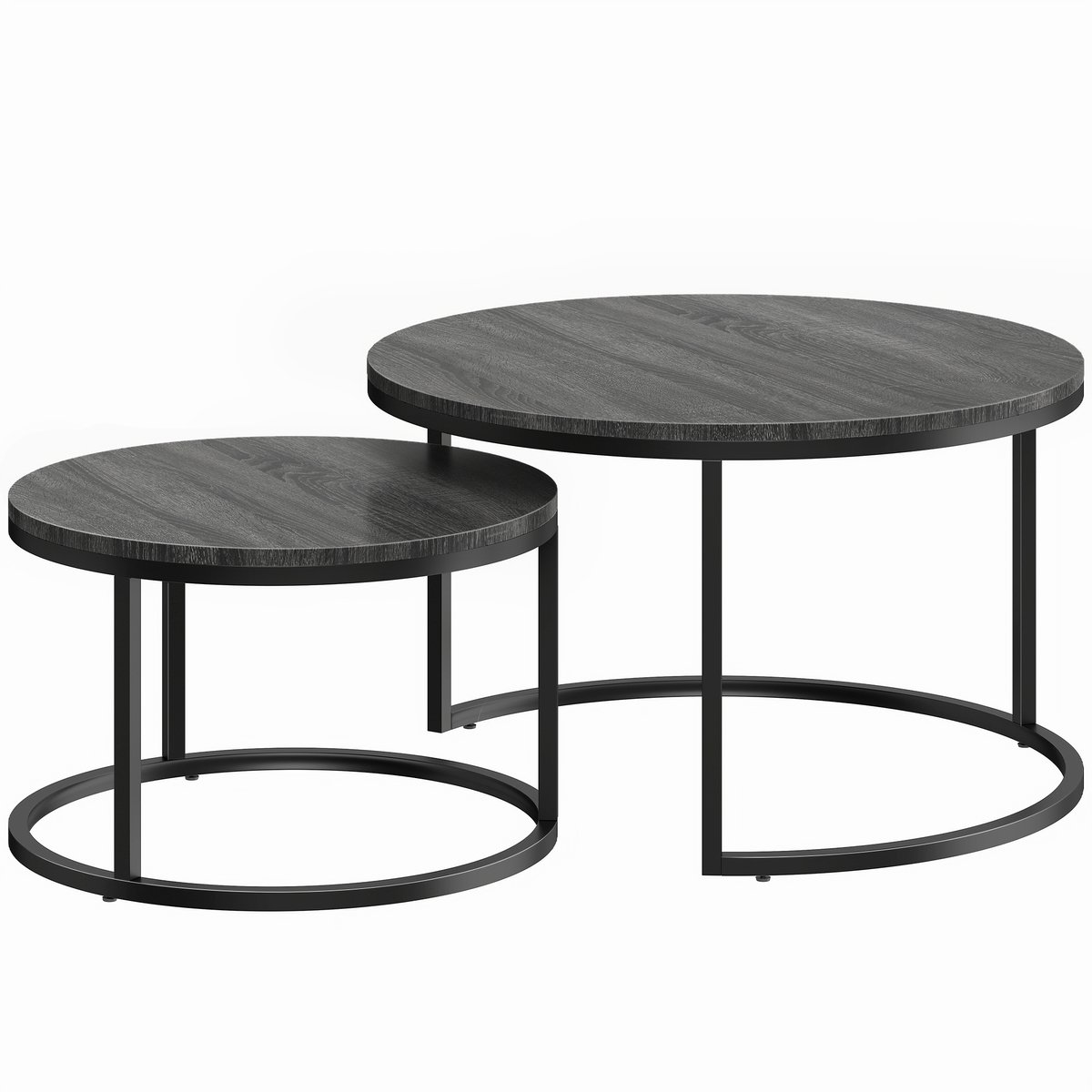 Homona Salontafel set van 2 - Stapelbare bijzettafels met metalen frame - 78,5 x 78,5 x 46,5 cm en 59 x 59 x 36,5 cm - Zwart