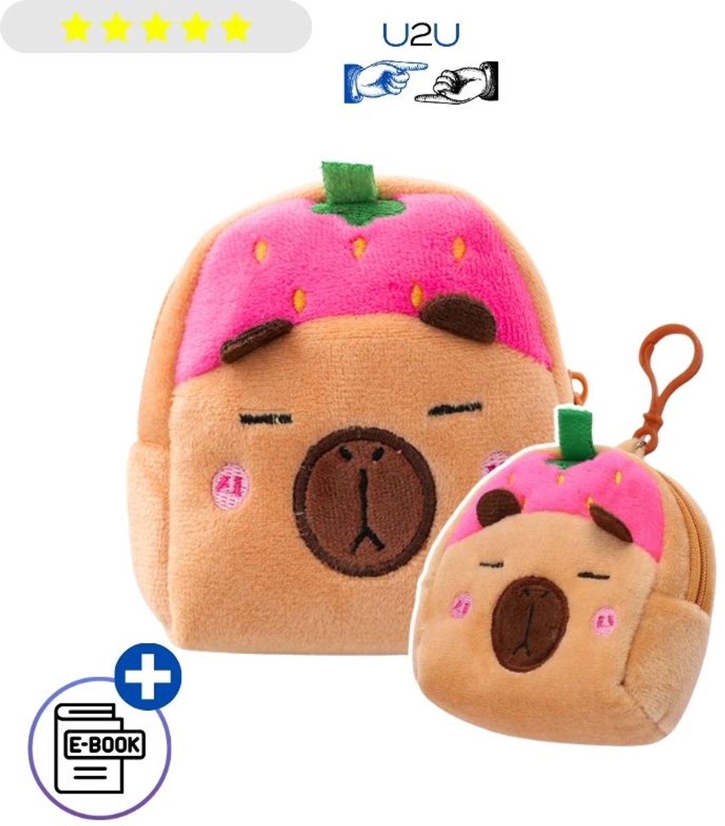 Pluche Capibara Portemonnee Met Sleutelhanger Roze Aardbei Knuffel Portemonnee Kinder Portemonnee Munten Etui Sleuteletui Ritsvak Zachte Plush Tas Hanger Voor Rugzak Handtas Sleutels Cadeau Accessoire Compact Formaat Met Ebook