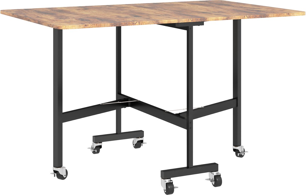 Homona Klapbare eettafel - Met 6 wielen en remmen - Voor 6 personen - 120 x 80 x 73 cm - Bruin
