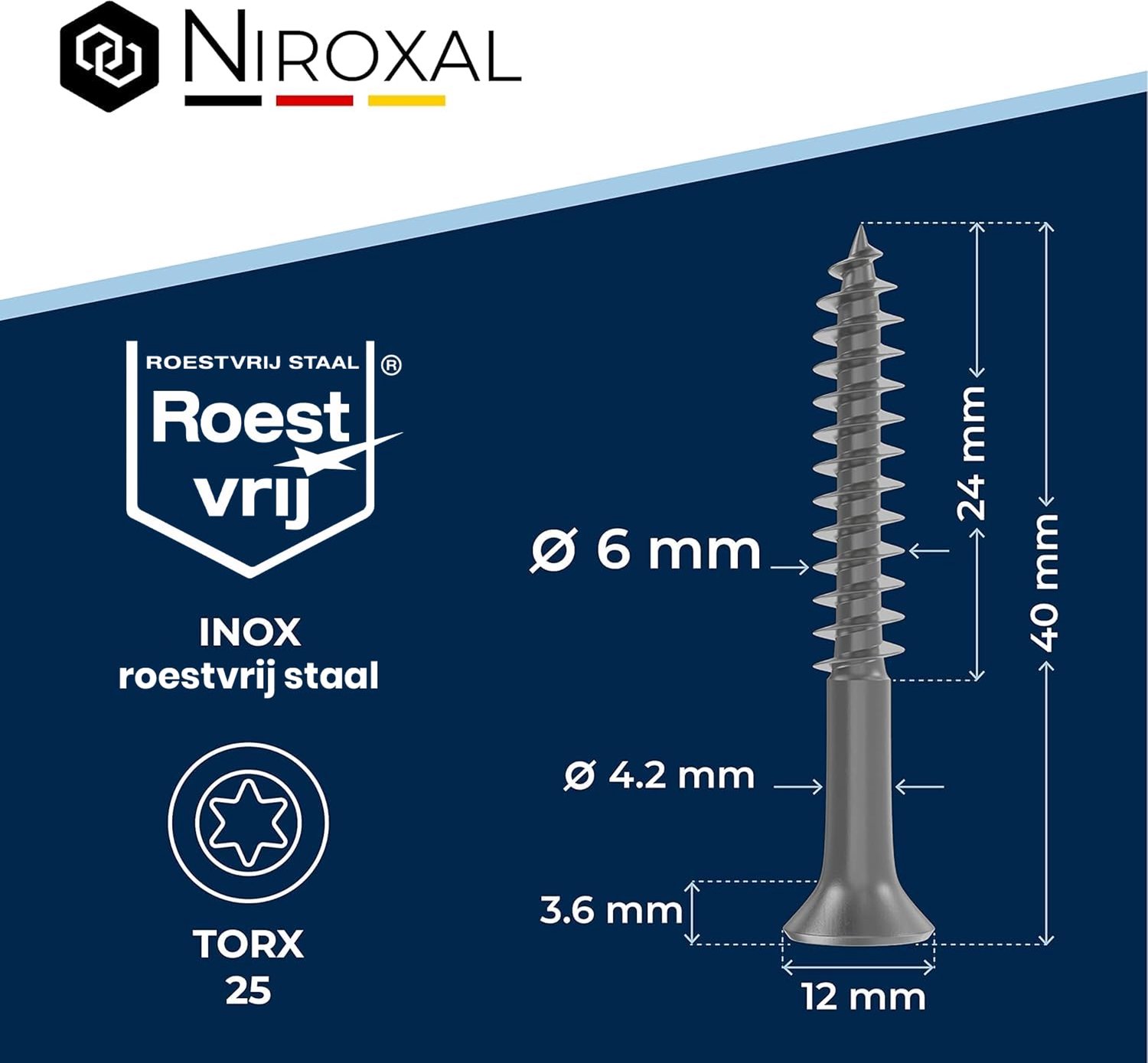 TORX schroeven 6x40 mm - V2A roestvrij staal - 24 mm deel schroefdraad - ideaal voor houtconstructies - ShopVlot