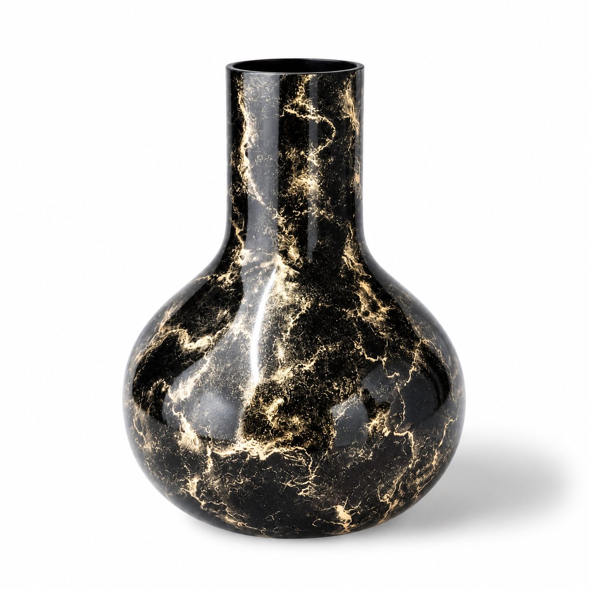 Terroso® Kaja - Handgemaakte Glazen Vaas - Bloemenvaas - Zwart Glans - Interieur Woondecoratie - 35 cm Hoog