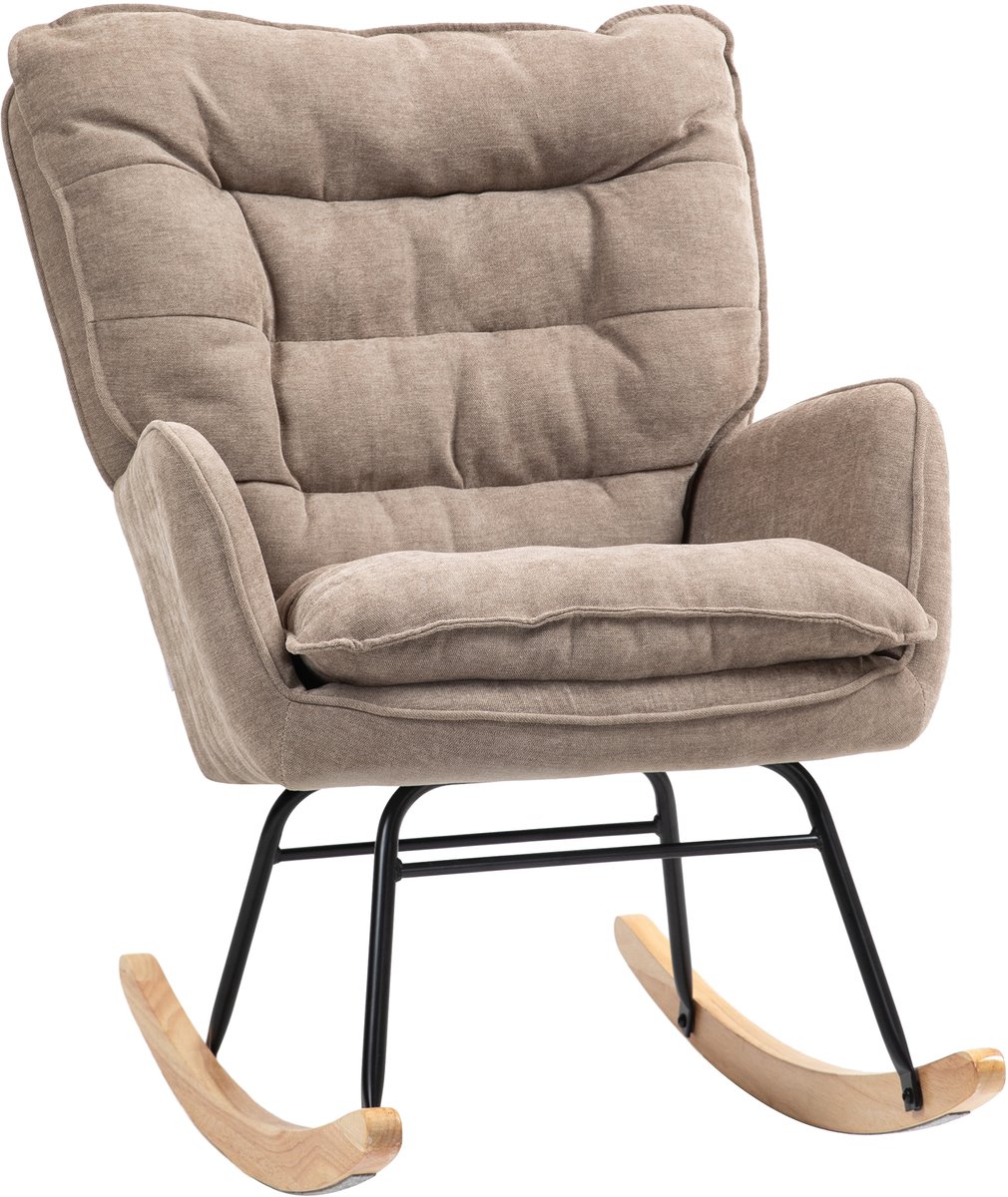 Schommelstoel – Relaxstoel – Fauteuil – Loungestoel – Breed Zitvlak 53 cm – Bruin Chenille Bekleding – Draagvermogen 120 kg – Geen Montage