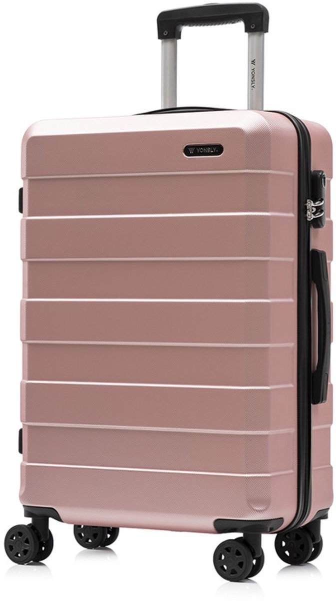 YONSLY Handbagage Koffer - 66cm - 66 L - Cijferslot- 360° Draaibare Wielen - Trolley- 66 x 43 x 26 cm - Roségoud
