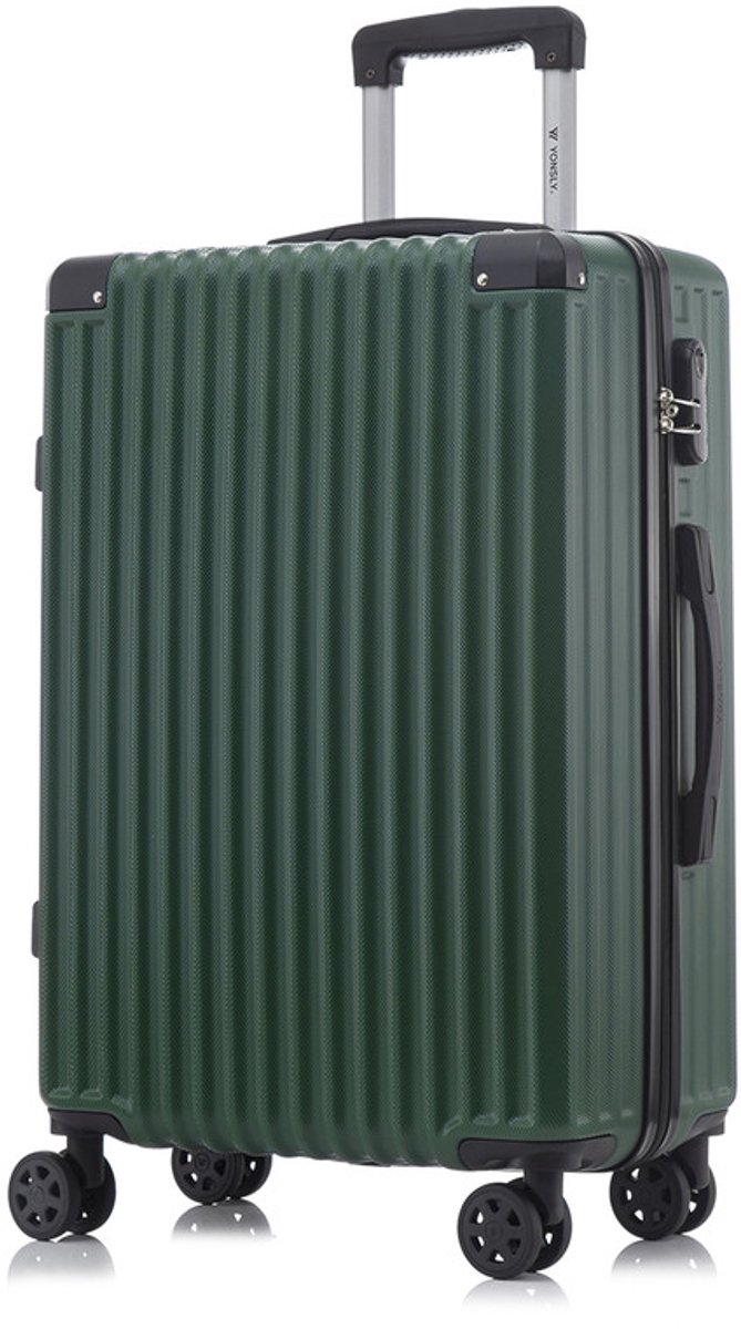 YONSLY Handbagage Koffer - 66cm - 66 L - Cijferslot- 360° Draaibare Wielen - Trolley- 66 x 43 x 26 cm - Donkergroen