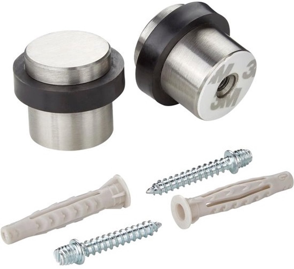 Set van 2 - Deurstoppers met vloerbevestiging - Ø 36 mm - Hoogte 32 mm - Roestvrij staal