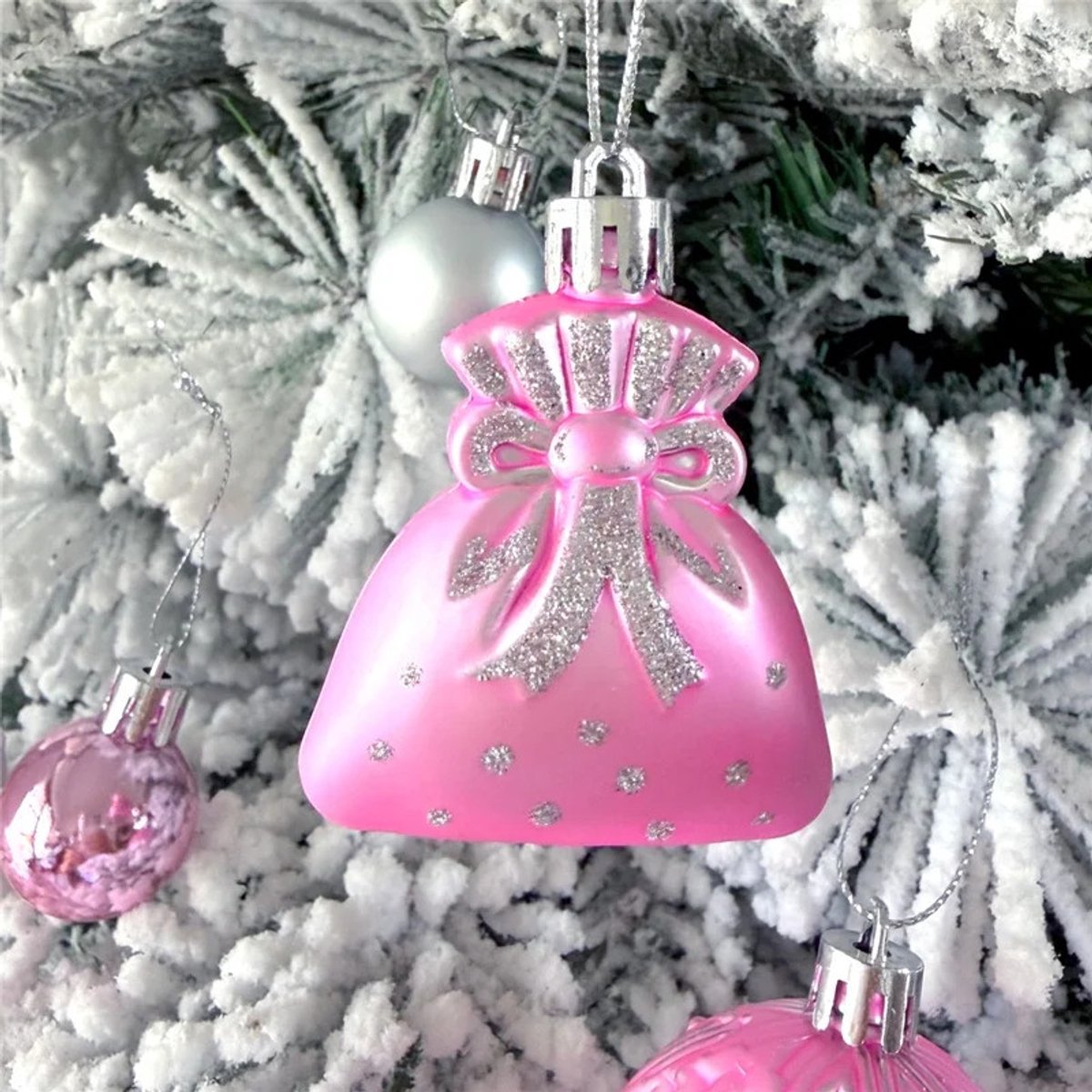 60-delige set kerstboomversiering met diverse vormen kerstballen- levendige roze en zilveren kleuren- geleverd in geschenkdoos- ideaal voor de feestdagen – foto 4