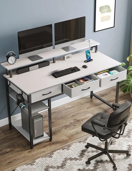 Stijlvol Gaming Bureau met USB-Aansluitingen en Verstelbare Planken - 120 x 51 x 88 cm Wit van Merkloos — afbeelding 2