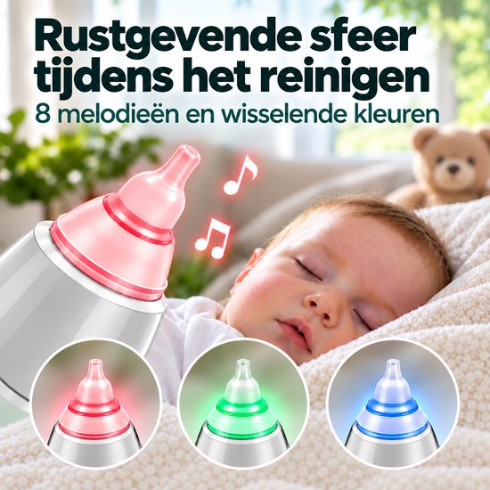 Hunnybunny® Elektrische Neusreiniger voor Baby’s met 8 Muziekjes en Licht - Neuspeer - Aspirator - Neuszuiger van Hunnybunny — afbeelding 5