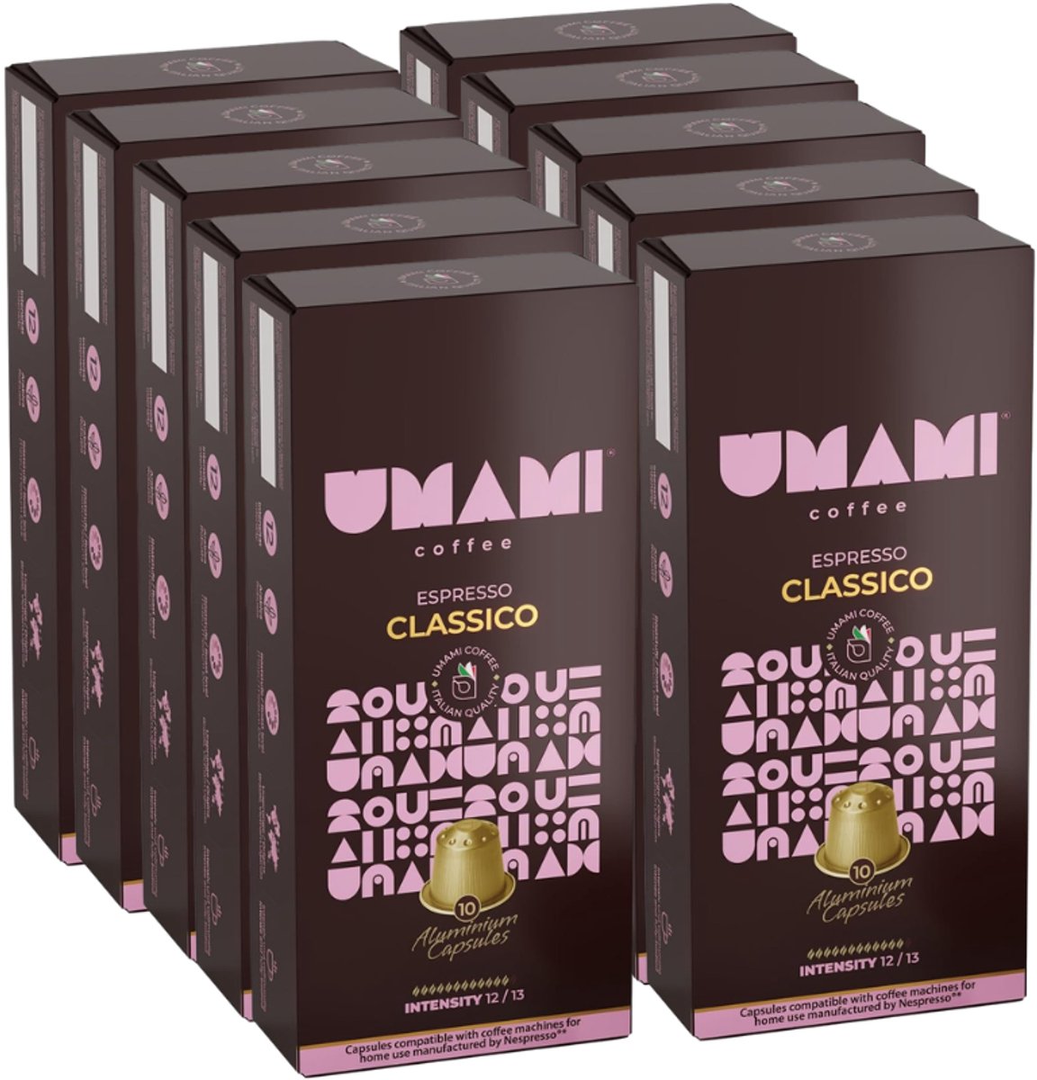 Umami Coffee - Classico Espresso Capsules - Classic Taste with Notes of Cocoa - 100% Compatible with Nespresso Machines - 10x10 =100 Capsules