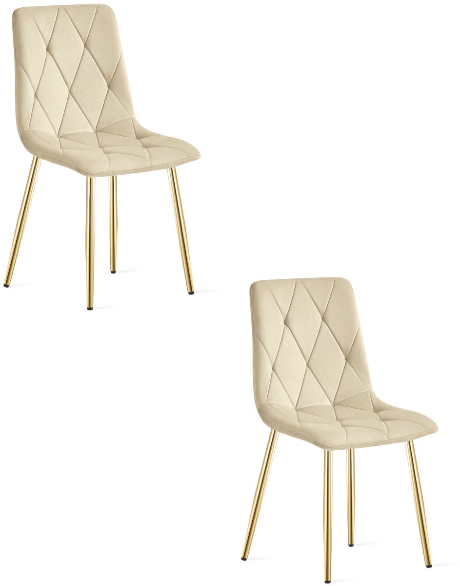 Set van 2 Eetkamerstoelen LIBRA - Lichtbeige fluweel - Gouden metalen poten - Modern design