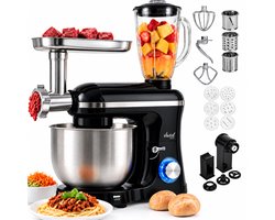 Vivid Green 2000W Keukenmixer - Vleesmolen, Blender & Pastamachine - Geschikt voor Zwaar Deeg - 6,2L Mengkom - Keukenmachine - Keukenrobot - Zwart
