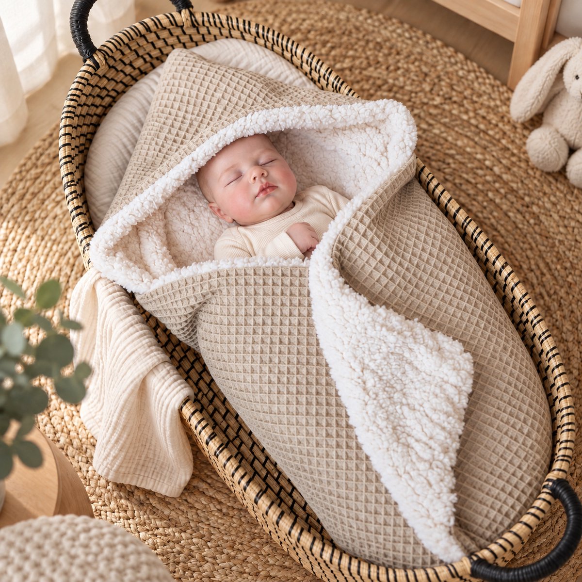 Baby Creaties - Wikkeldeken baby - Zand Teddy - Badcape