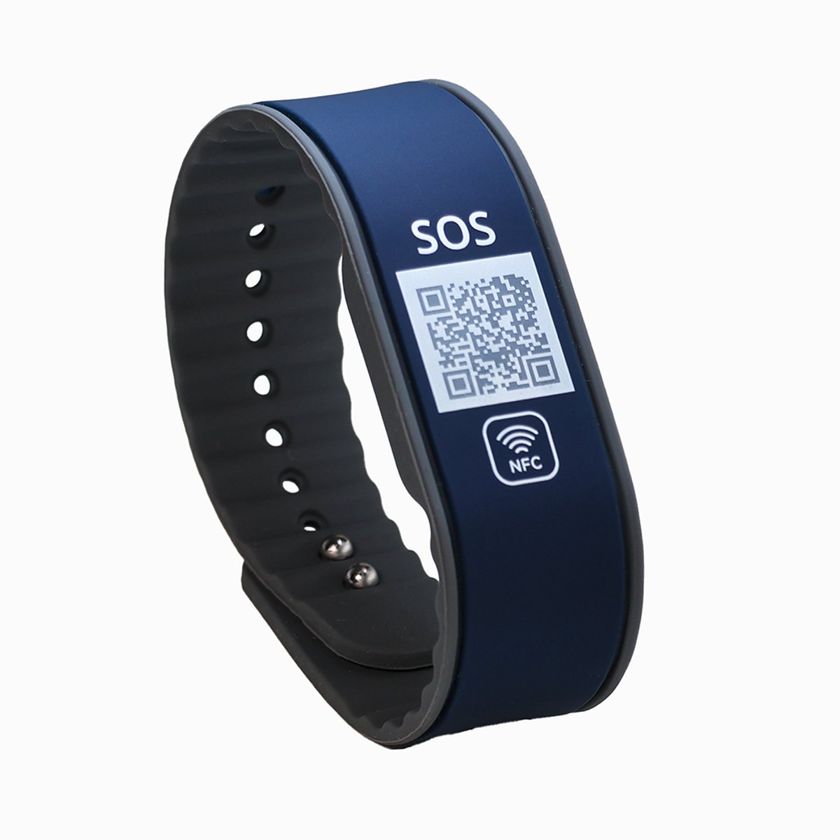 DynaTag SOS Armband Medische Armband met QR-code en NFC - Siliconen Marineblauw - Volwassenen en Kinderen