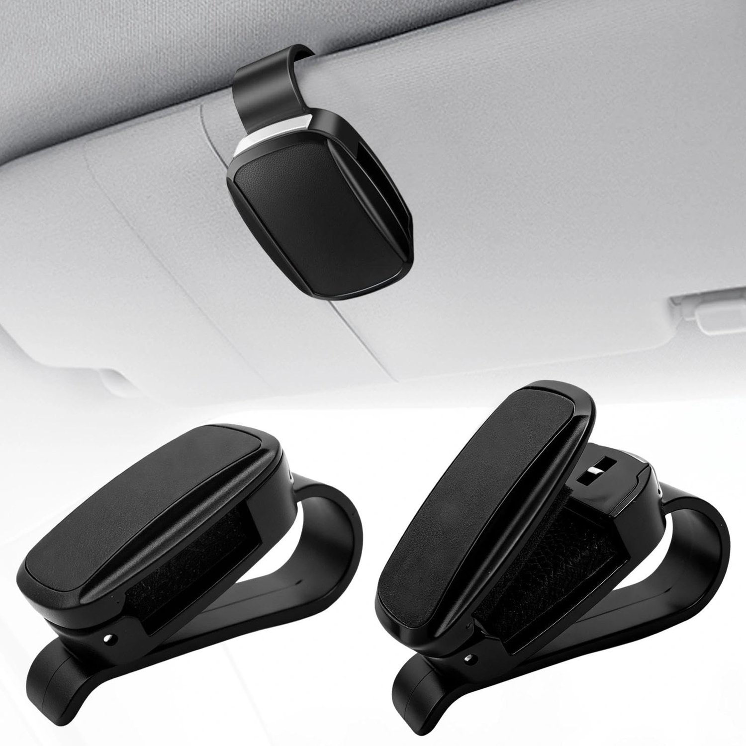 Set van 2 Zonnebrilhouders voor in de Auto, Zwart