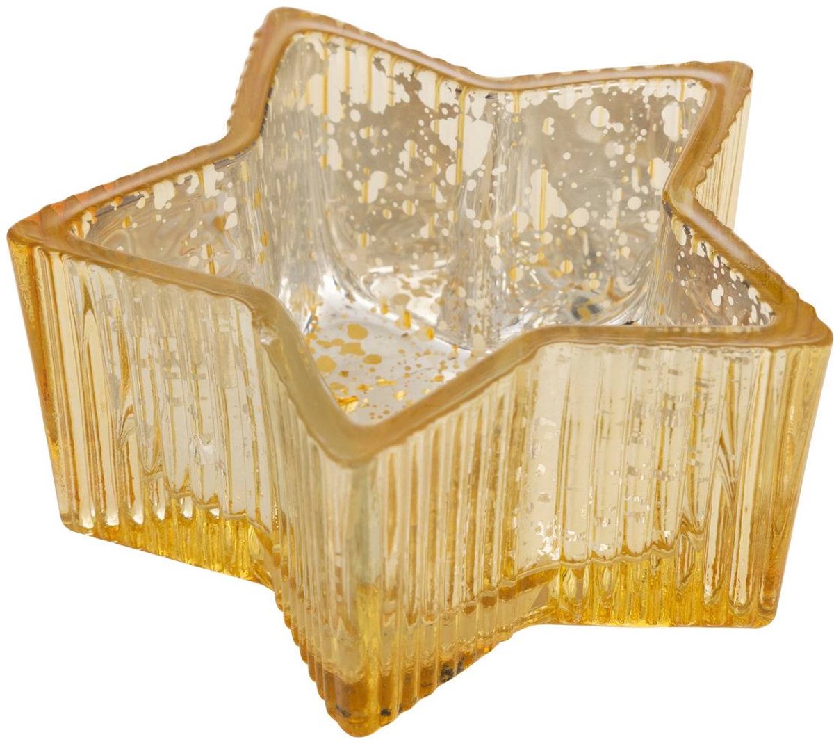 Lange stervormige kaarsenhouder, 8,5 cm lang, 4 cm hoog, van gemerceriseerd glas