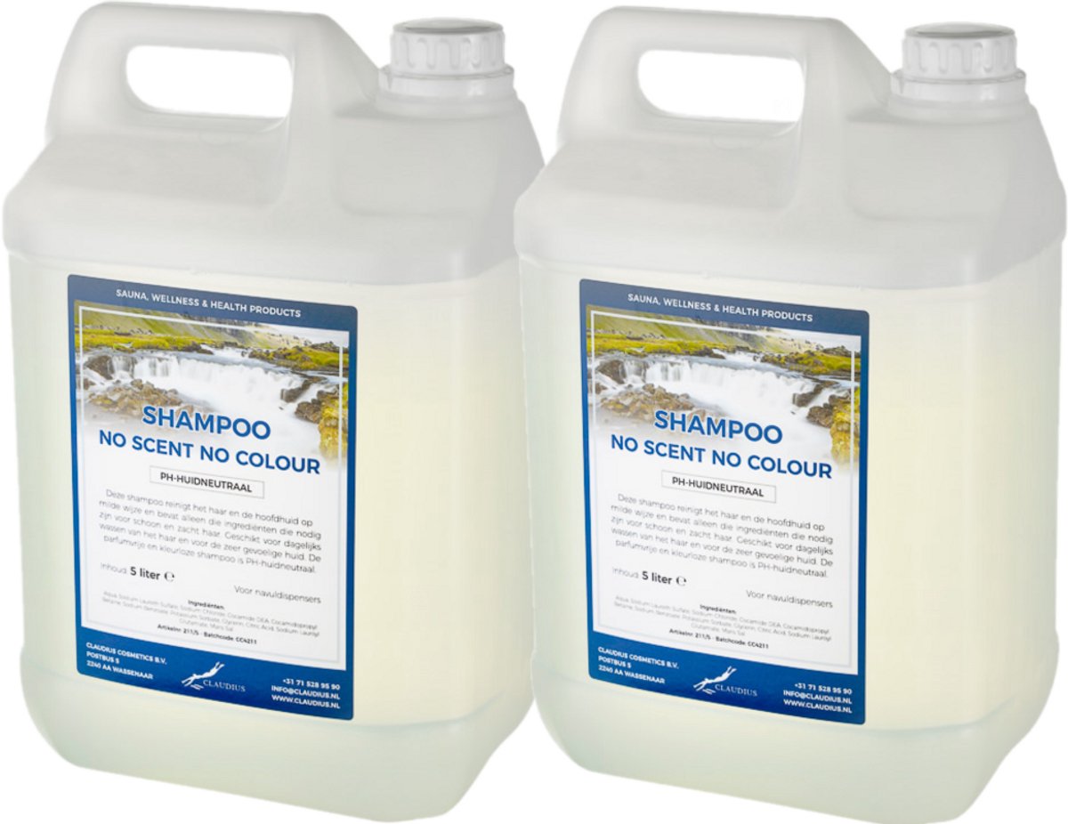 Claudius Shampoo No scent No Colour - 5 liter - set van 2 stuks - Navulling - Haarverzorging - Voordeelverpakking
