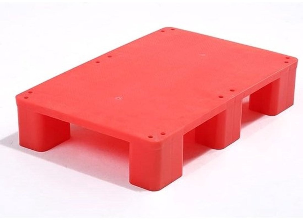 Plastic pallet - Vochtwerend opslagplatform - Voor industriële opslag - Vochtbestendig ontwerp - 80 x 80 x 12 cm - Rood